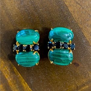 Beautiful vintage Bounkit malachite clip earrings with midnight blue stones